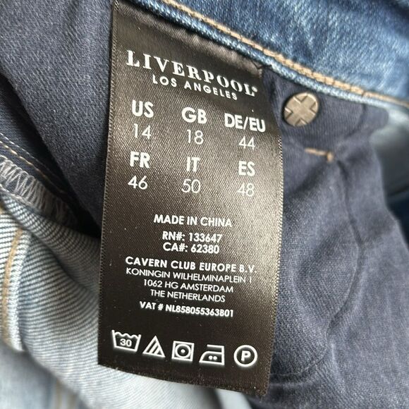 Liverpool The Crop Straight High Rise Front Seam Raw Hem Jeans Sz 14/32 - Picture 11 of 12
